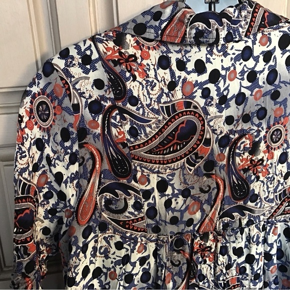 Tunic Top Sz6 Short Sleeve Lined Paisley V Neck Earth Tones - Picture 3 of 8